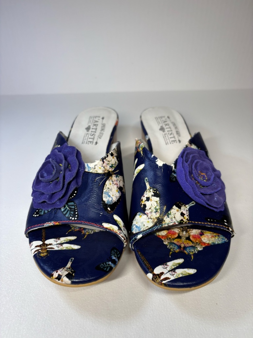 L’Artiste Spring Step Floral Dragonfly Sandal Size EU 39 Blue Leather Slip On - Picture 2 of 12
